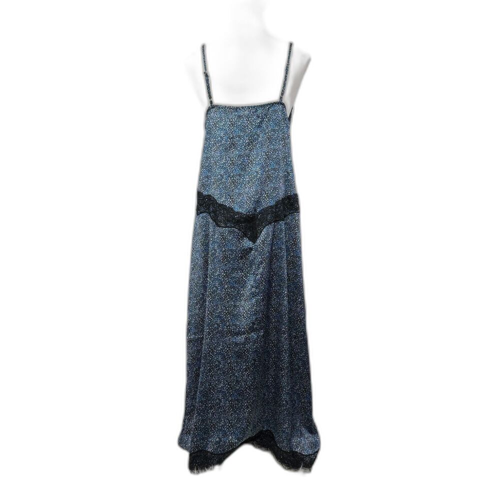 Forever 21 | NWT | Blue and Black Woven Slip Dress Maxi with Black Lace | Sz M - Picture 2 of 6